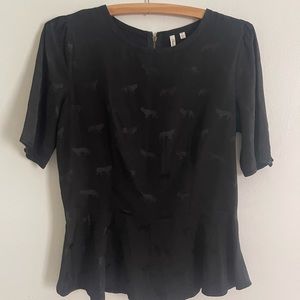 Anthropologie Petticoat Alley Peplum Top Black Panther AOP Size S Coquette Goth